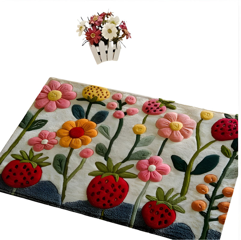 Florina 3D-Blumen Fußmatte | Kaschmirweiche Oberfläche | Rutschfest & Pflegeleicht | Für Bad & Eingang