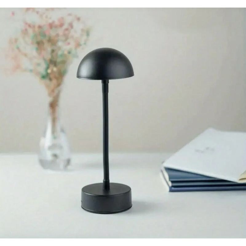 LumoraForm Pilz-Tischlampe | Kabellos & Dimmbar | LED mit Touch-Steuerung | Wiederaufladbar | Schwarz