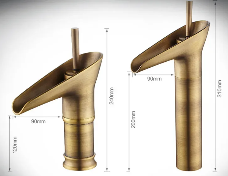 AquaVintura Antiker Wasserfall-Waschtischhahn | Messingarmatur mit Einhandmischer | Warm- & Kaltwasser | Bronzeoptik