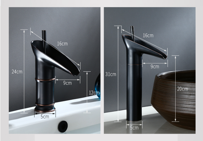 AquaVintura Antiker Wasserfall-Waschtischhahn | Messingarmatur mit Einhandmischer | Warm- & Kaltwasser | Bronzeoptik