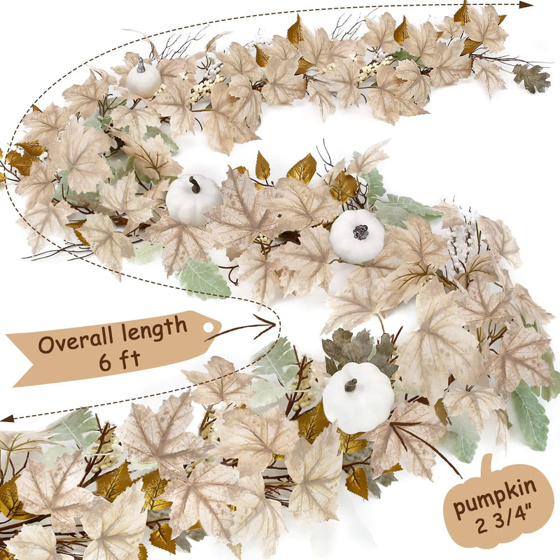 Herbstgirlande AutumnGrace | 175 cm Ahornblätter mit Kürbissen & Beeren | Deko für Halloween, Thanksgiving & Erntedank