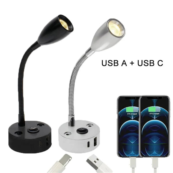 FlexiBeam RV Leselampe | 12V–24V Schwanenhals-Licht mit USB-C Schnellladefunktion | LED Innenbeleuchtung für Wohnmobil, Boot & Camper