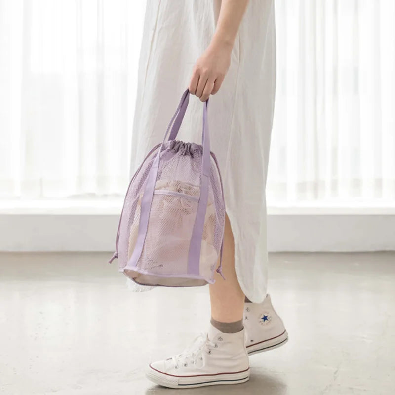Aeriva MeshBag Kosmetiktasche mit Kordelzug | Großes Volumen & Faltbar | Nylon-Netz | Dunkelblau