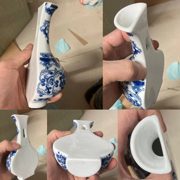 Aurevia | Wandvase Keramik | Blau-Weiß Antikdesign | Klassisch & Modern