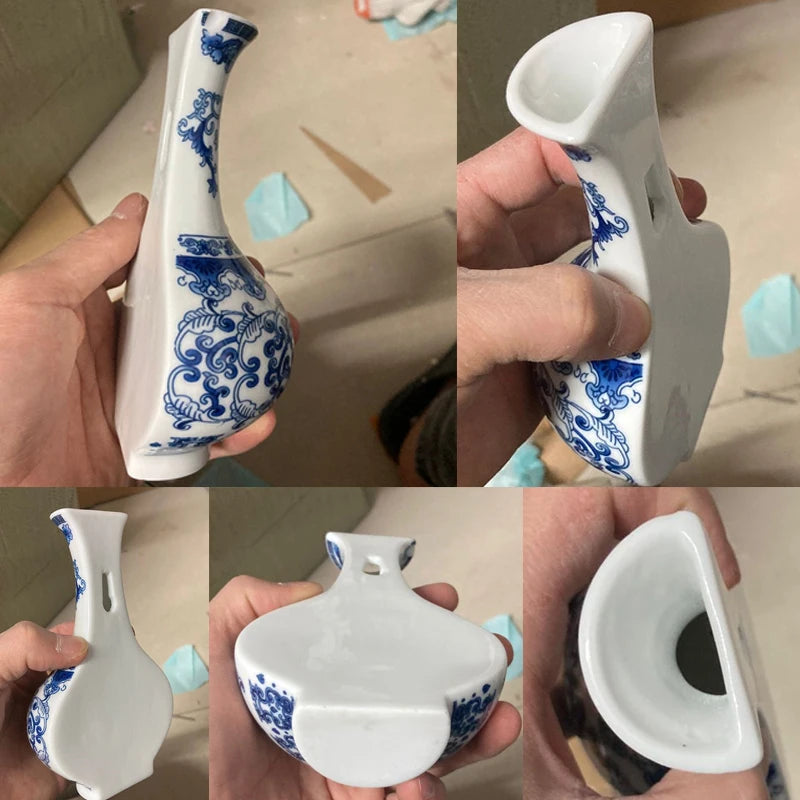 Aurevia | Wandvase Keramik | Blau-Weiß Antikdesign | Klassisch & Modern