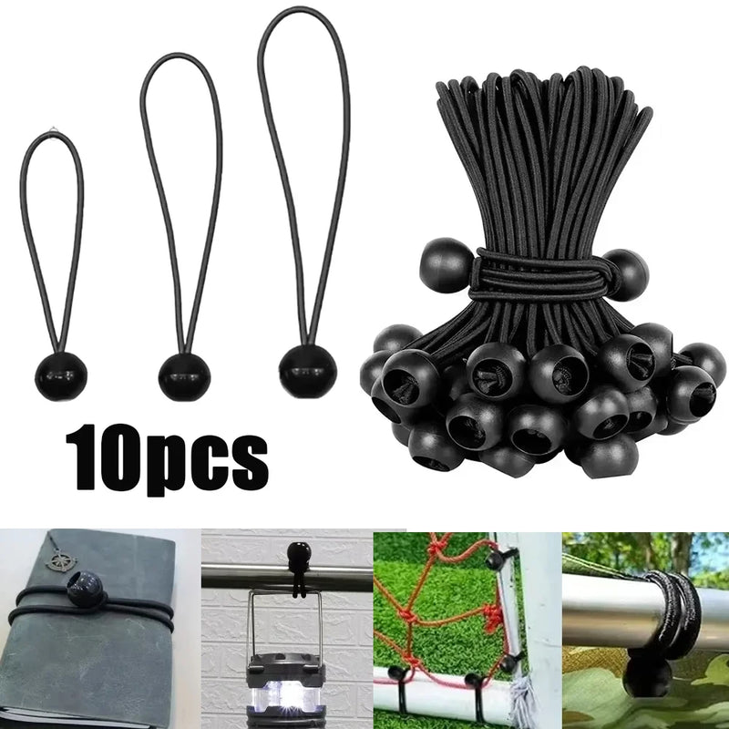 FlexTie Gummispannseile mit Kugelkopf | 10er Set | Elastische Befestigung für Planen, Sonnensegel & Zeltzubehör