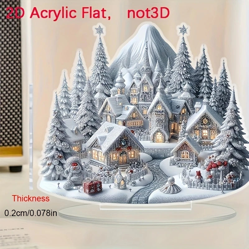 ArcticGlow | Acryl-Weihnachtsdekoration | Schneedorf & Rentierszene | Flaches 2D-Design