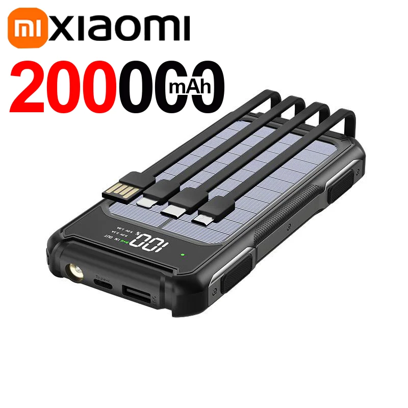 Solar Powerbank Voltora 200K | 200.000mAh | 4-in-1 Kabel | Schnellladung & Notfall-LED | Für iPhone & Samsung
