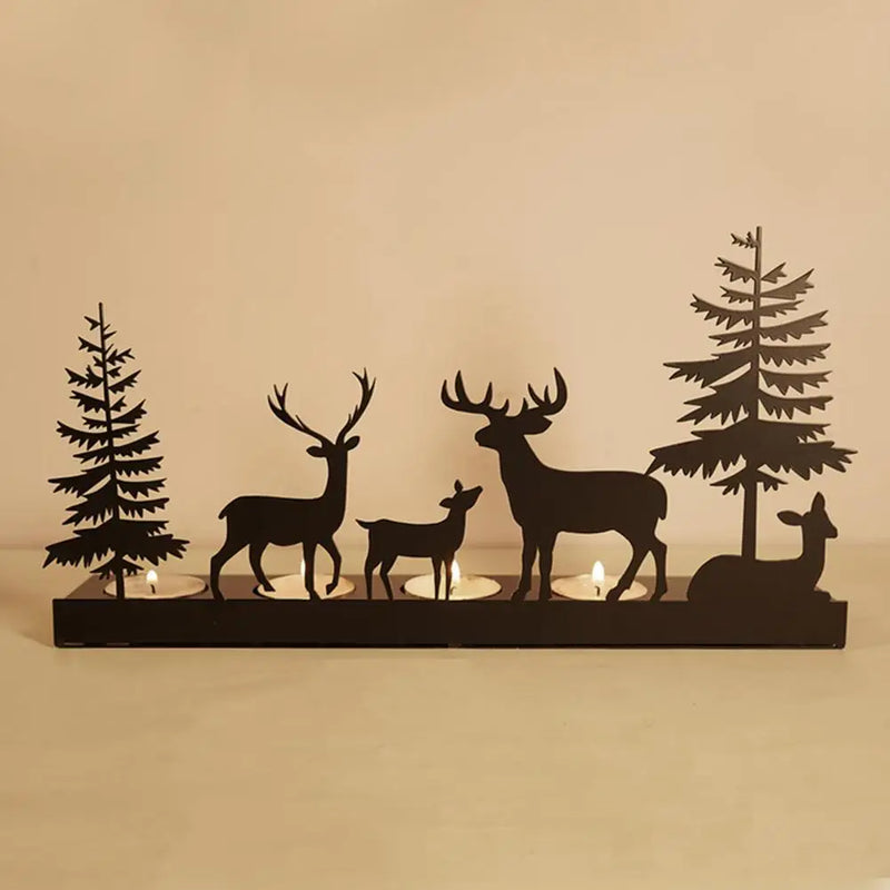 Silvanea Kerzenhalter | Kerzenhalter Hirsch & Bäume | Eisen Silhouette | Weihnachts- & Tischdeko | 3 Größen erhältlich