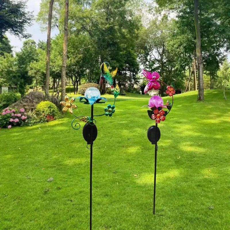 Floravina Sonnenblüte Solar Gartenstecker Blume mit LED | Glasblüte & Eisenstab | Automatisches Licht bei Dämmerung | Für Garten, Balkon & Terrasse