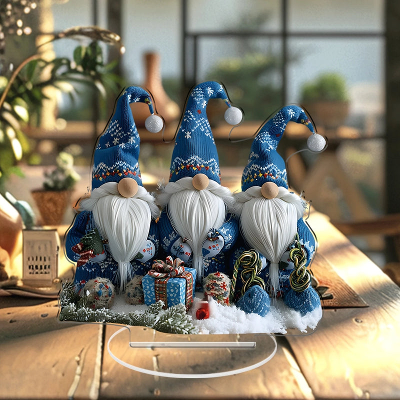 GlasNordic Weihnachtswichtel Deko | Acryl Tischfigur 18 cm | 3 Gnome in Blau | Festliche Dekoration für Wohnzimmer, Küche & Büro