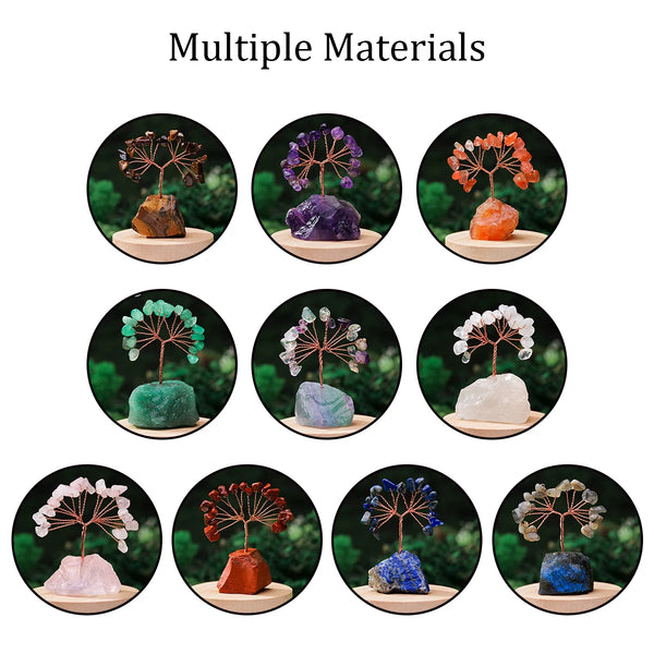 Kristallbaum Dekoration | Naturstein & Rohstein-Basis | Glücksbaum für Zuhause & Büro