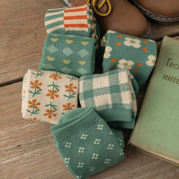 CozyBloom | 6 Paar Damen-Socken | Herbst & Winter | Süßer College-Style | Dick & Warm