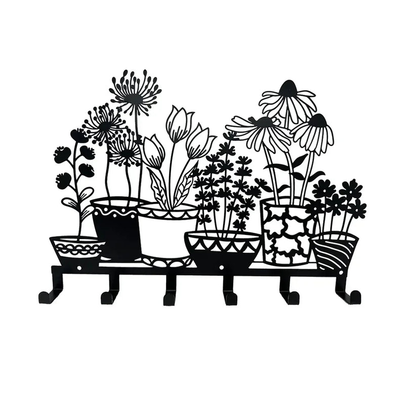 KeyLuma Schlüsselbrett Wand | 5 Haken Schlüsselhalter Metall | Schwarzer Wandhaken mit Dekor-Motiv | Robustes Design & Hochwertige Oberfläche