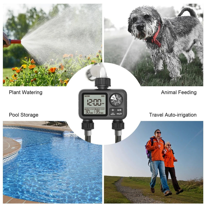 Aquavera SmartFlow Digitaler Bewässerungstimer | Automatisch & Wassersparend | Mit Regenpause & LCD-Anzeige | IPX5 Wasserdicht