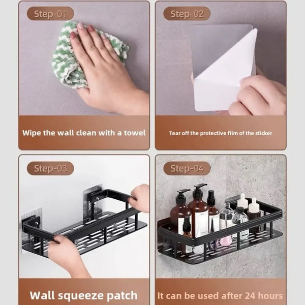 FlexiFix Regal | Bohren-frei Wandregal | Metall Ablage für Bad, Küche & Schlafzimmer | Einfach Montage | Rostfrei & Modern | 32×12×8 cm