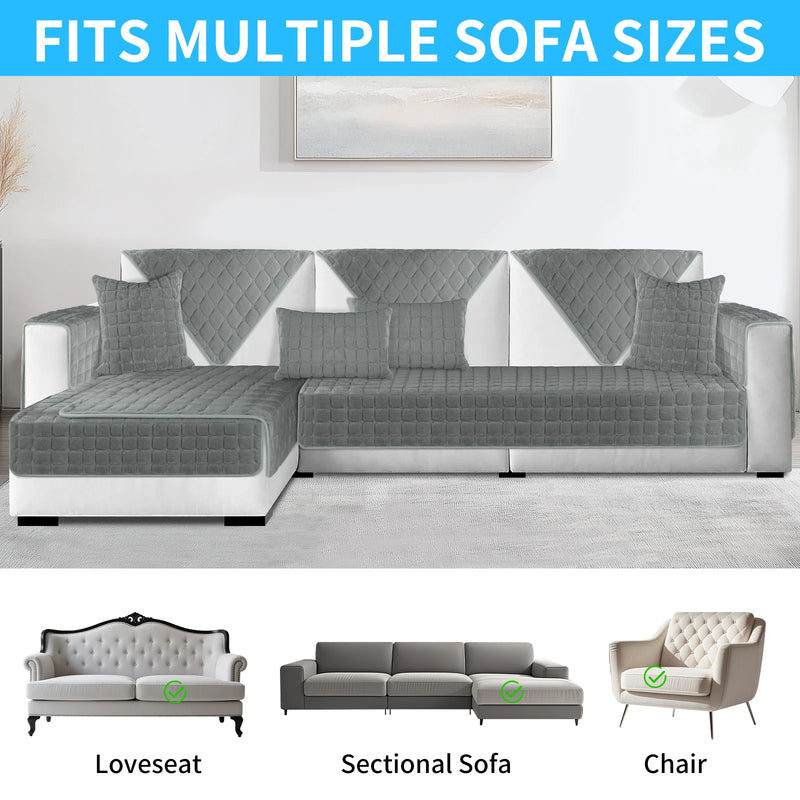 Velvoria | Samt Sofaüberwurf | Weich & Rutschfest | Gesteppt & Flauschig | Waschbarer Möbelschutz für Ecksofa & Couch