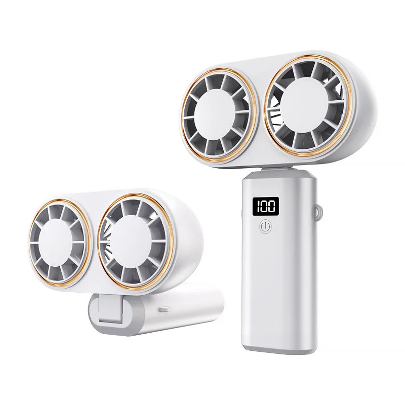 TwinBreeze Go Doppel-Turbo Faltventilator | 5 Geschwindigkeiten | USB-Aufladung | Tragbarer Handventilator für Sommer & Reisen