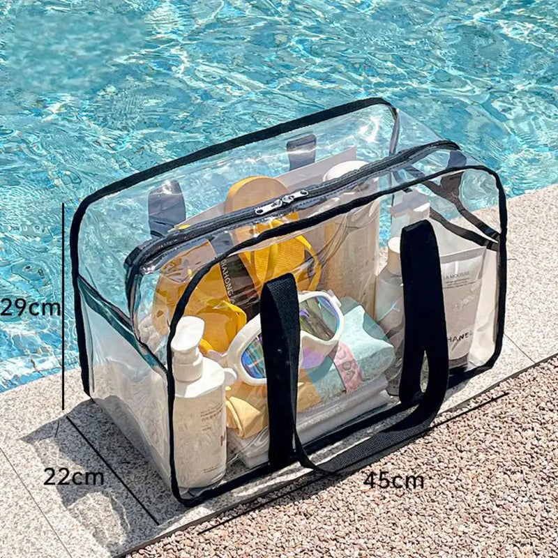 ClearVoyage Transparente Strandtasche aus PVC | Faltbar & Wasserdicht | Mit Reißverschluss & Schultergurt | Für Schwimmbad, Strand & Camping