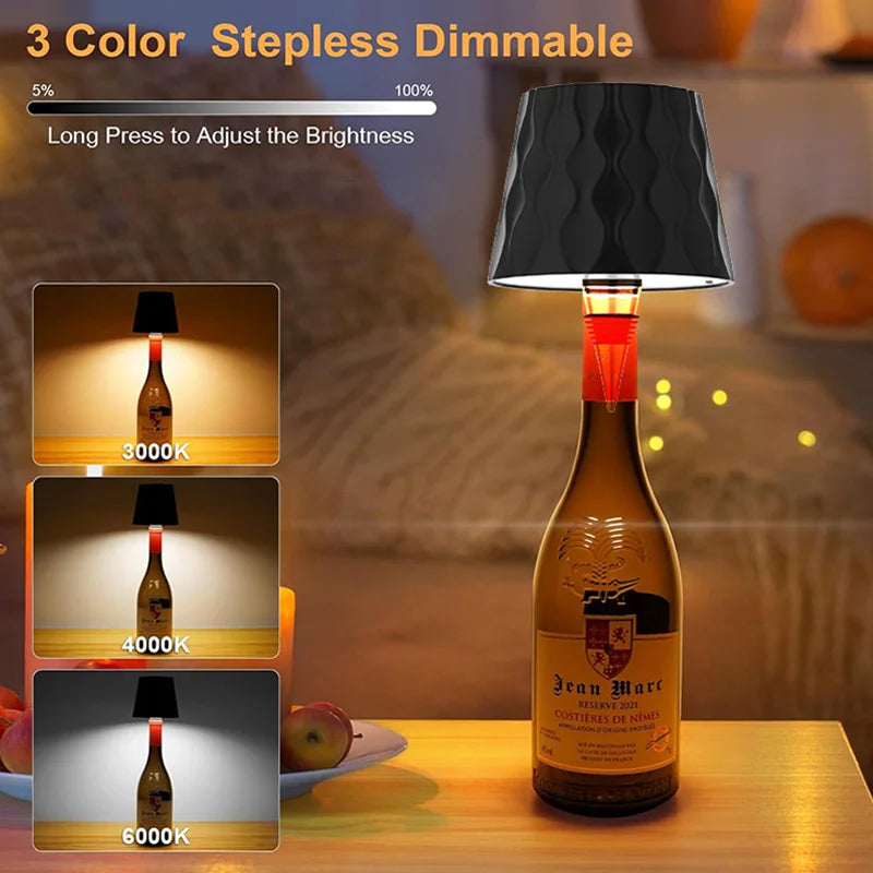 FlaschenLampe VinoGlow | 3-Farb Touch-Steuerung | USB Wiederaufladbar | IP54 Wasserdicht