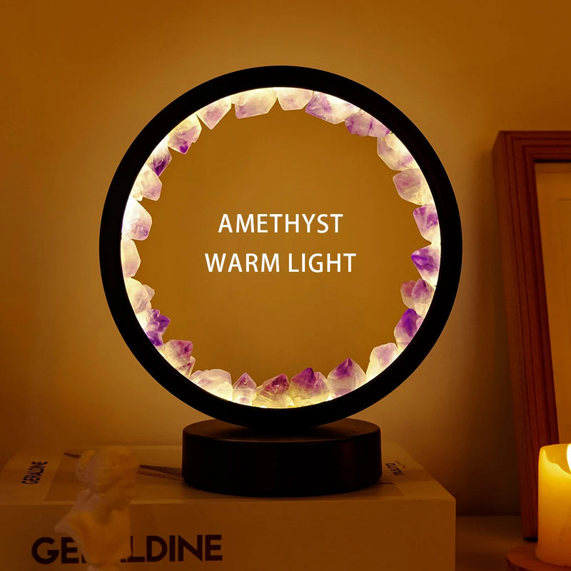 Kristalllampe AmethyLight | LED Tischlampe | Natürlicher Amethyst | Heilstein & Wohn-Deko | Ø ca. 12 cm