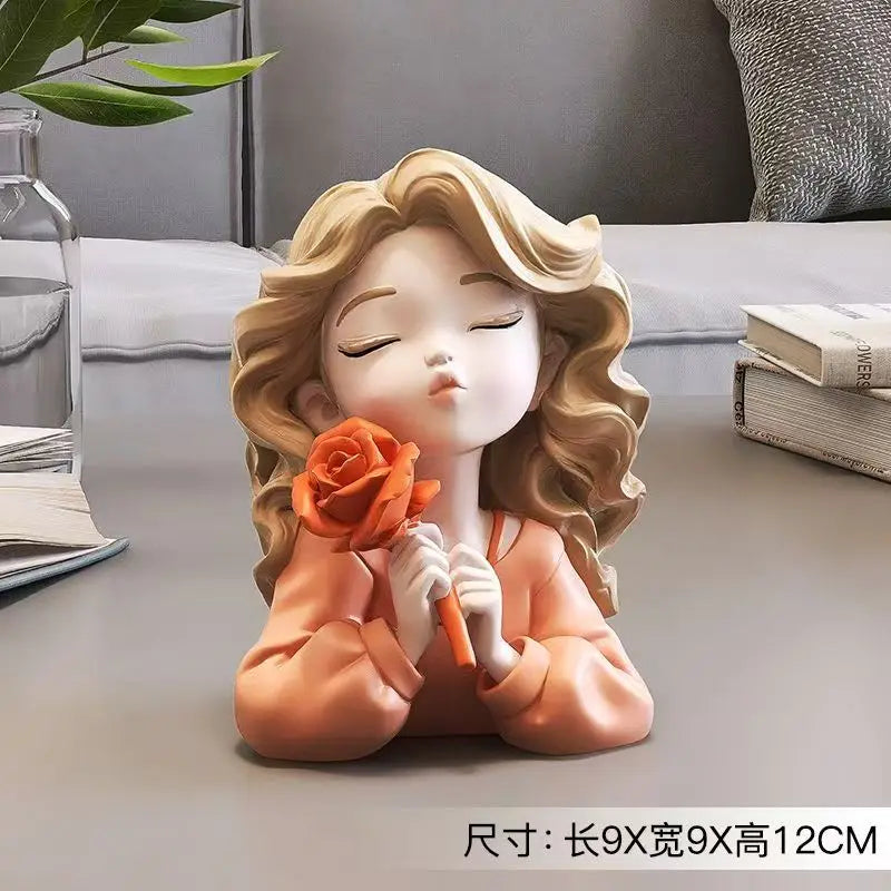 Florina Grace | Dekorative Figur Mädchen mit Blume | Harzstatue | Elegante Wohnaccessoire & Geschenkidee