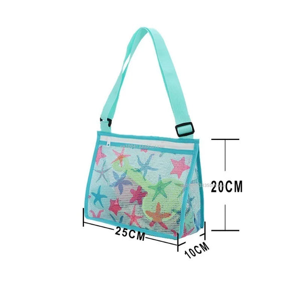 Strandolino Kids Faltbare Strandtasche für Kinder | Mesh-Tasche für Muscheln & Spielzeug | Verstellbarer Tragegurt & Reißverschluss – 25×20×10 cm