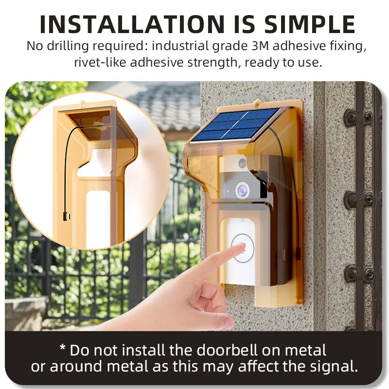 SecuraSun DoorCam Kabellose HD-Video-Türklingel mit Solar-Ladung & WLAN | IP65 Wasserdicht