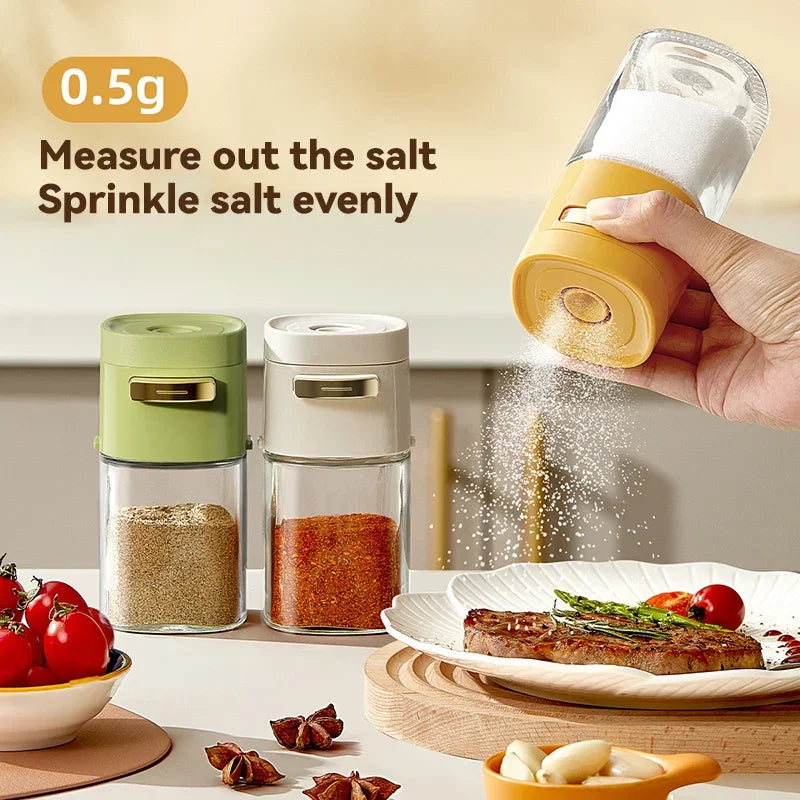 Dosario Gewürzstreuer aus Glas 180 ml | Dosierfunktion per Knopfdruck | Salz-/Zucker-/Pfefferstreuer | Hygienisch & Hitzebeständig