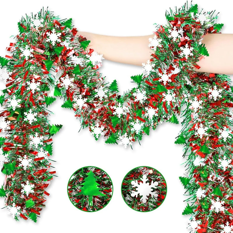 Weihnachtsgirlande FrostGlanz | 2 m Schneeflocken-Lametta | Metallic Glitzer | Baum-, Decken- & Partydekoration