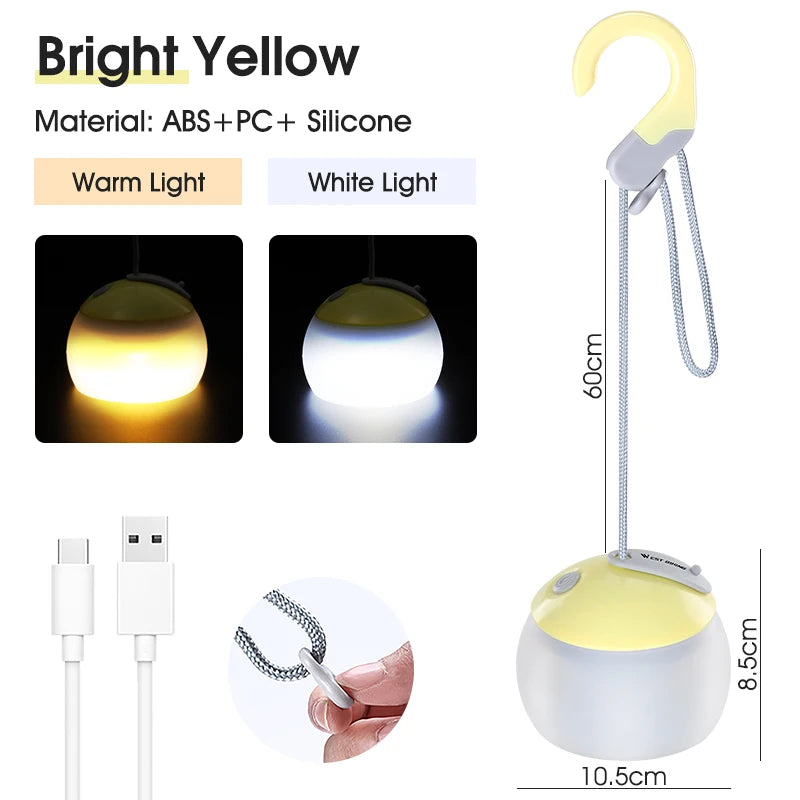 LumoCamp Tragbare LED-Zeltlampe mit Haken | USB-C Wiederaufladbar | Hängelampe für Camping & Notfälle | Kompakt & Leicht