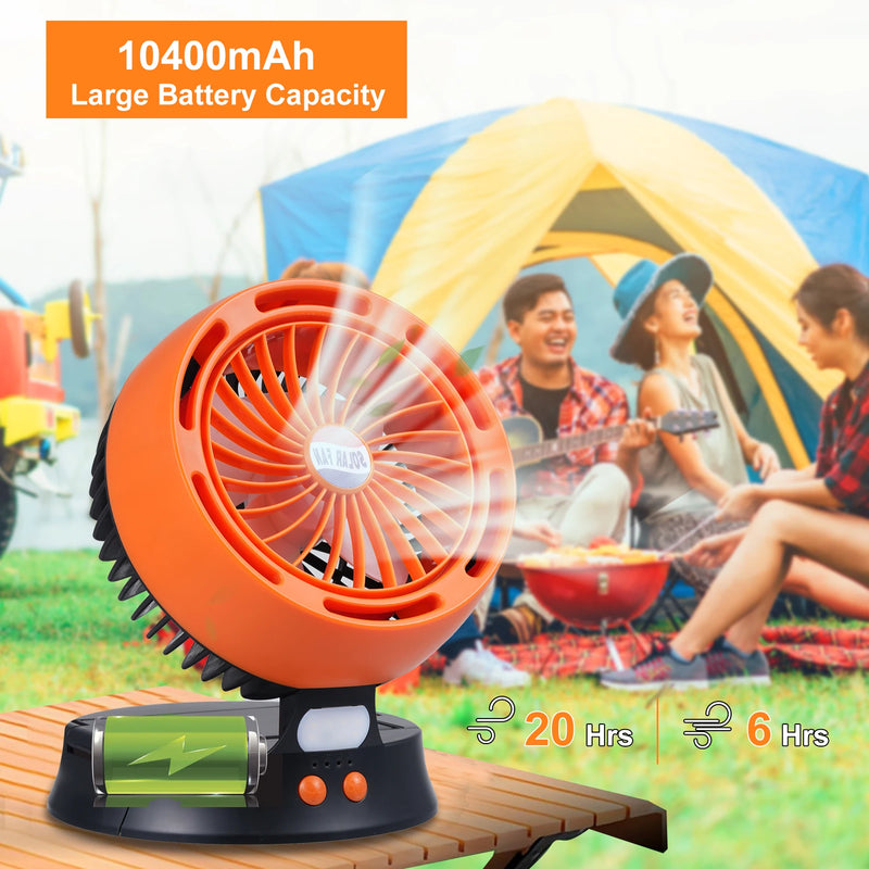 Ventoluxx Solar Campingventilator mit LED & abnehmbarem Solarpanel | 4 Stufen & 3 Helligkeiten | 10400 mAh Akku & Typ-C | Leise & Mobil