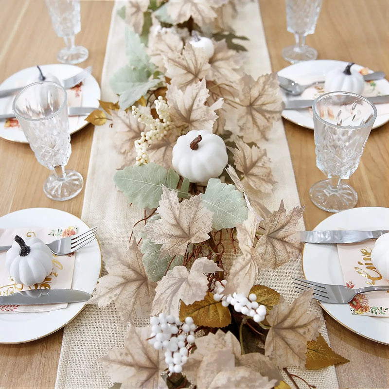 Herbstgirlande AutumnGrace | 175 cm Ahornblätter mit Kürbissen & Beeren | Deko für Halloween, Thanksgiving & Erntedank