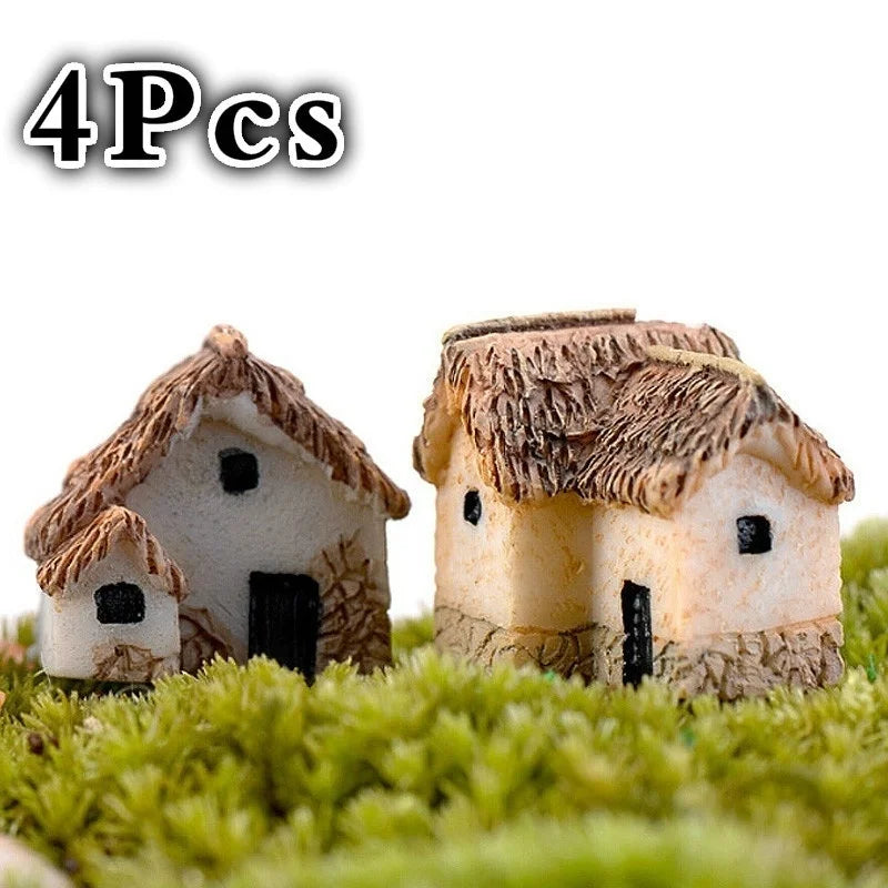 Minovia FairyHome Set Miniatur-Häuschen 4er-Set | Feengarten & Deko-Figuren | Resin | 2x2x1,5 cm | Für DIY & Märchengärten
