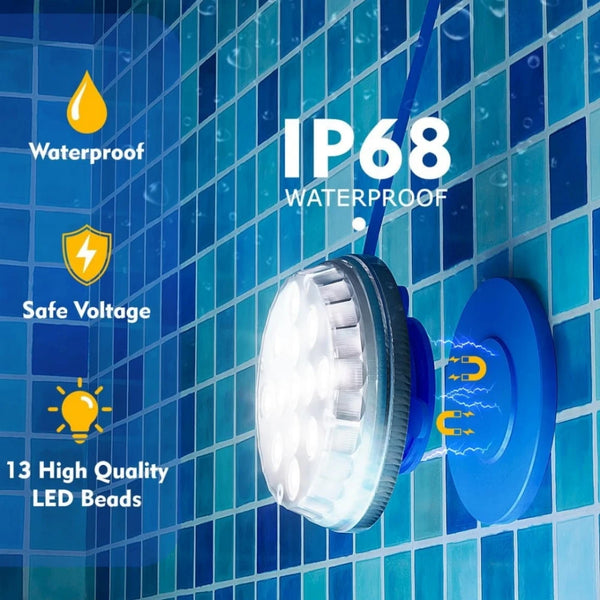 Solar-Poollicht AquaGlow Remote | IP68 Unterwasser-LED mit Fernbedienung | 16 Farben & Timerfunktion | Für Aufstell- & Einbaupools