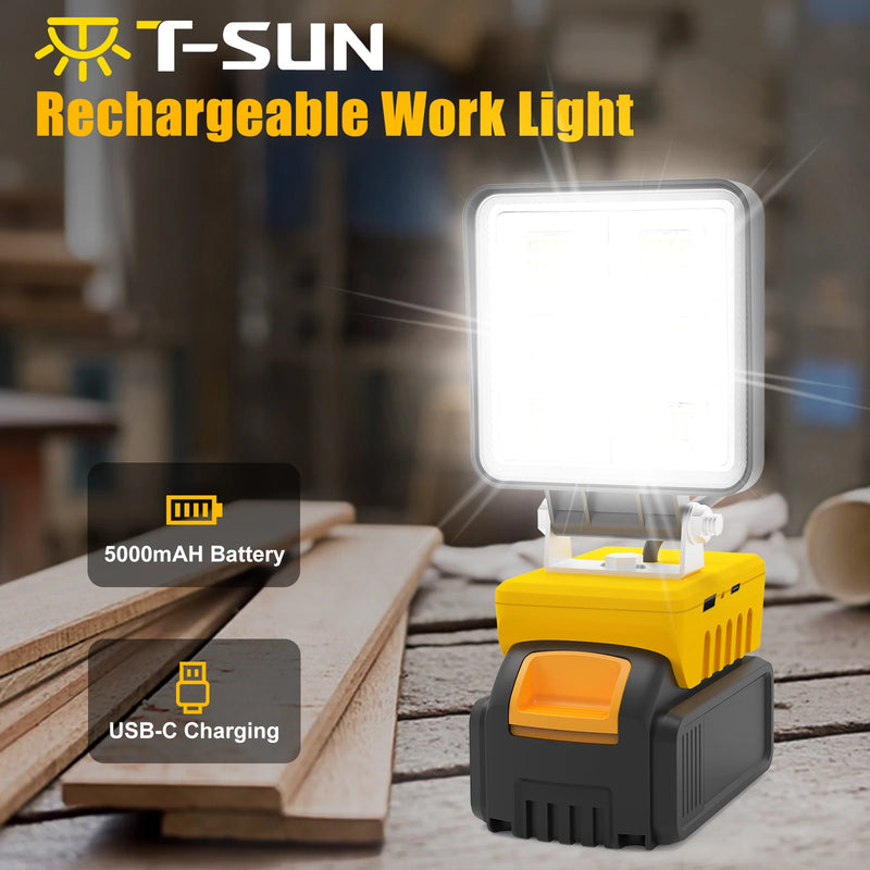PowerLuma 48 LED Arbeitsleuchte | 48W Akku-Baustrahler | 5200 Lumen | USB-C Ladeanschluss | Für DeWalt-Akkus (ohne Akku)