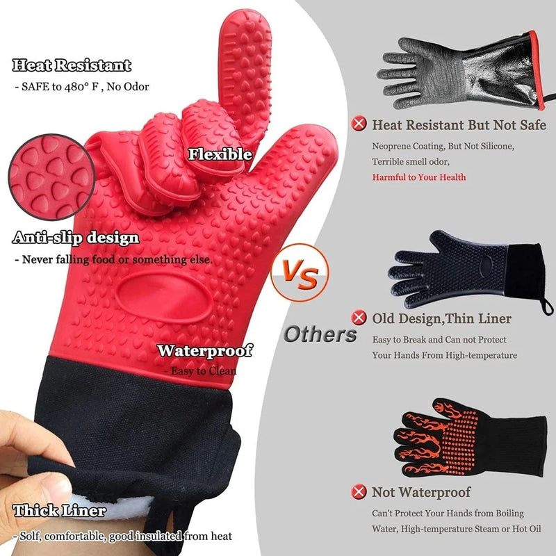 Griptermo Silikon Grillhandschuhe | Hitzebeständig bis 260 °C | Rutschfest & Wasserdicht | Mit Baumwollfutter