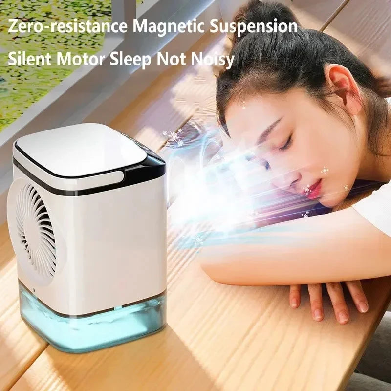 AerisGlow Breeze 900 Luftkühler mit Ultraschall-Vernebelung | 3-Stufen-Ventilator & Nachtlicht | Tragbar & Leise | 900 ml Wassertank für Büro & Zuhause