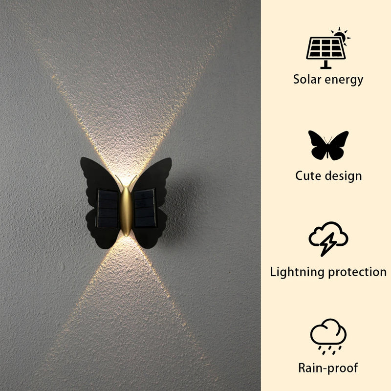Lumora FlyGlow Solar Wandleuchte Schmetterling | Mit Bewegungsmelder & Auto On/Off | IP65 Wasserdicht | Für Garten & Eingang