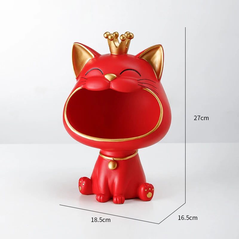 Dekofigur Nekomo CatCatch | Moderne Lucky-Cat Figur mit Aufbewahrungsschale | 18,5×16,5×27 cm | Wohnaccessoire & Geschenkidee