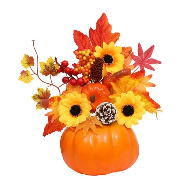 HerbstZauber | Dekokürbis mit Kunstblumen | 25–30 cm | Herbst- & Halloween-Deko