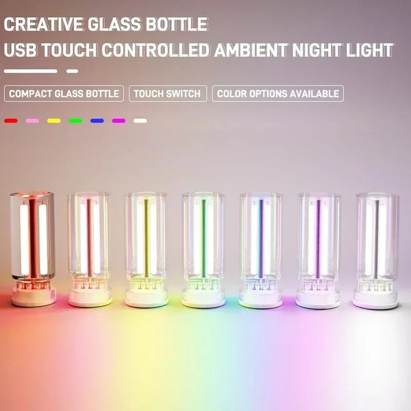 LumiVase Atmosphärenlicht | Glasflasche Design | Touch-Dimmer | USB | 5 Farben