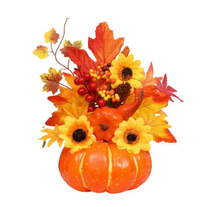 HerbstZauber | Dekokürbis mit Kunstblumen | 25–30 cm | Herbst- & Halloween-Deko