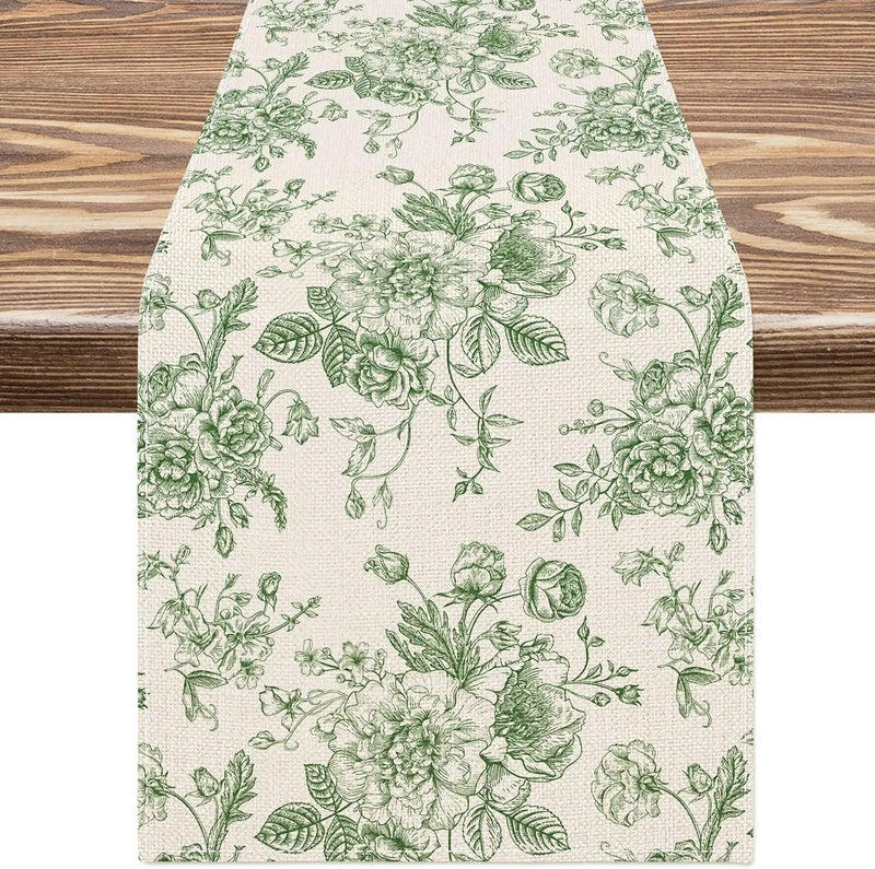 LinoBloom | Tischläufer Leinen | Chinoiserie Blau-Blumen Design | Waschbar & Wiederverwendbar | 150/180/200 × 33 cm