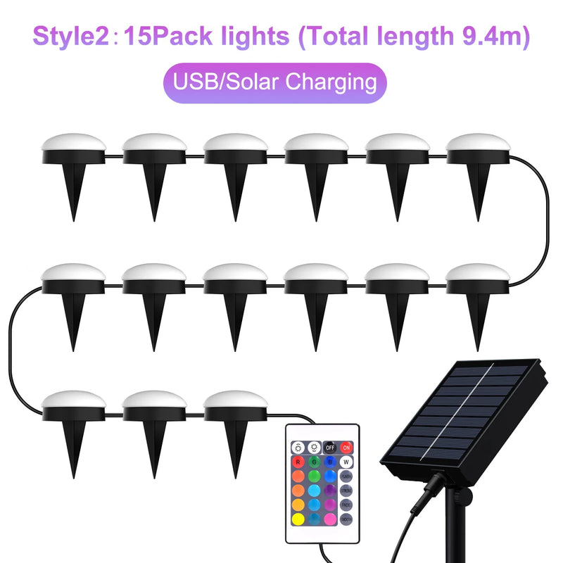 Bodenleuchten Solvion Glow | 15er LED-Set | Warmweiß & RGB | Solar- oder USB-Ladung | IP65 Wasserdicht | Mit Fernbedienung