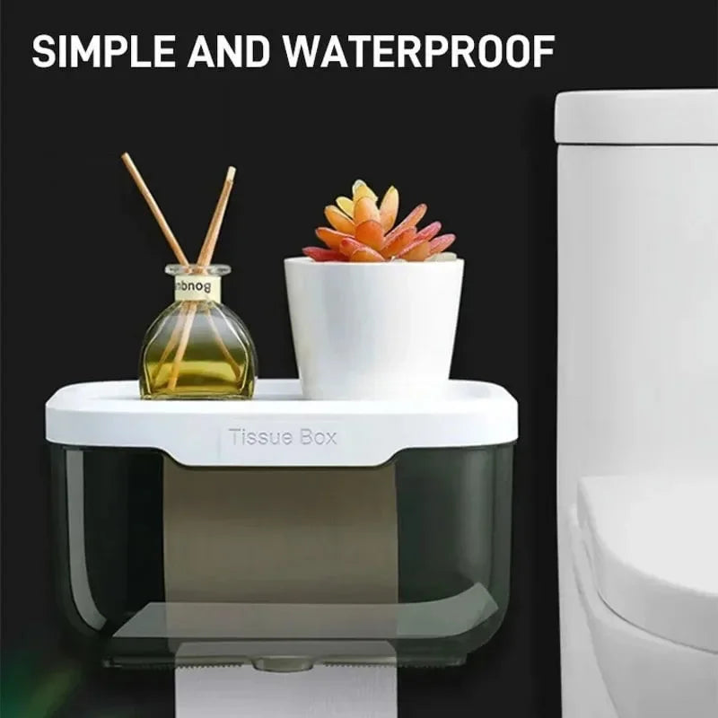 Wandmontierter Toilettenpapierhalter | Mit Regal & Wasserdichter Box | Modern & Platzsparend