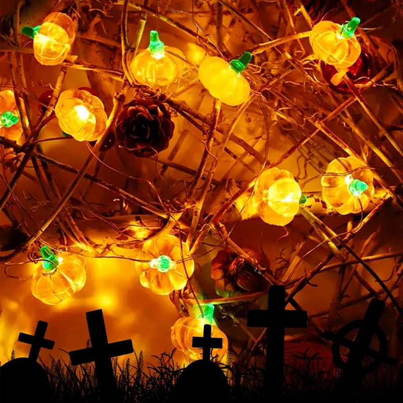 PumpkiLights LED Lichterkette | Halloween Kürbisdeko | 10/20/30 LEDs | 1–3 m | Batteriebetrieben