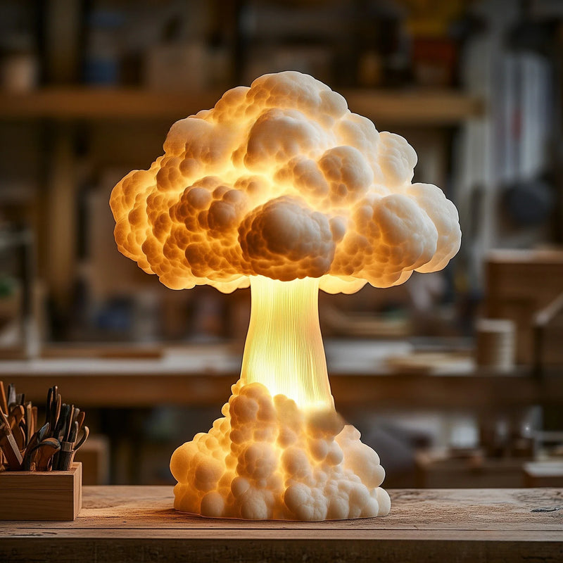 Tischlampe AtomicGlow | Atompilz-Design | Harz-Deko | USB-Anschluss | 3D Effekt