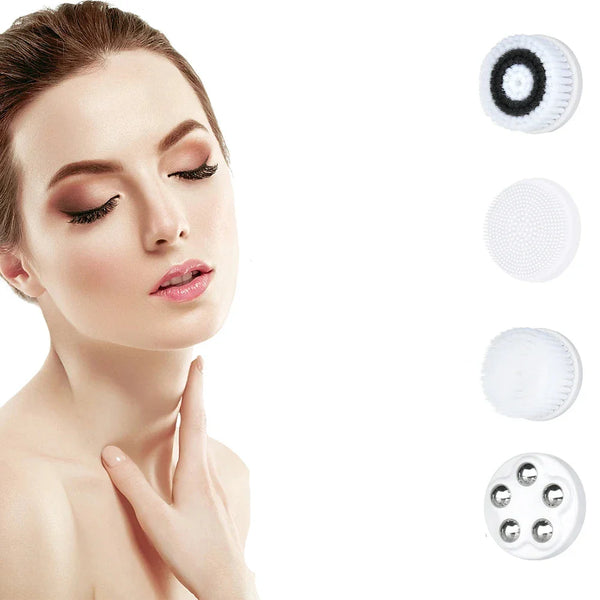 Gesichtsreinigungsset NOVARÉ 4-in-1 | Mit Massage- & Peeling-Aufsätzen | 3 Geschwindigkeiten | USB-Aufladung & Wandhalterung | 15 x 4,3 cm