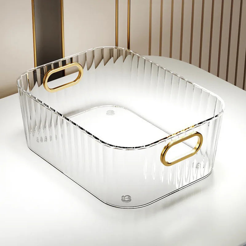 LuxOrganix Aufbewahrungsbox | Transparent mit Diamantstruktur | Goldgriffe & Offenes Design | 25x15x10 cm